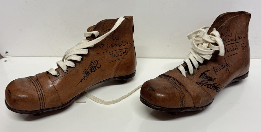 Rare Signed 1930s Football Boots Featuring Liverpool Legends